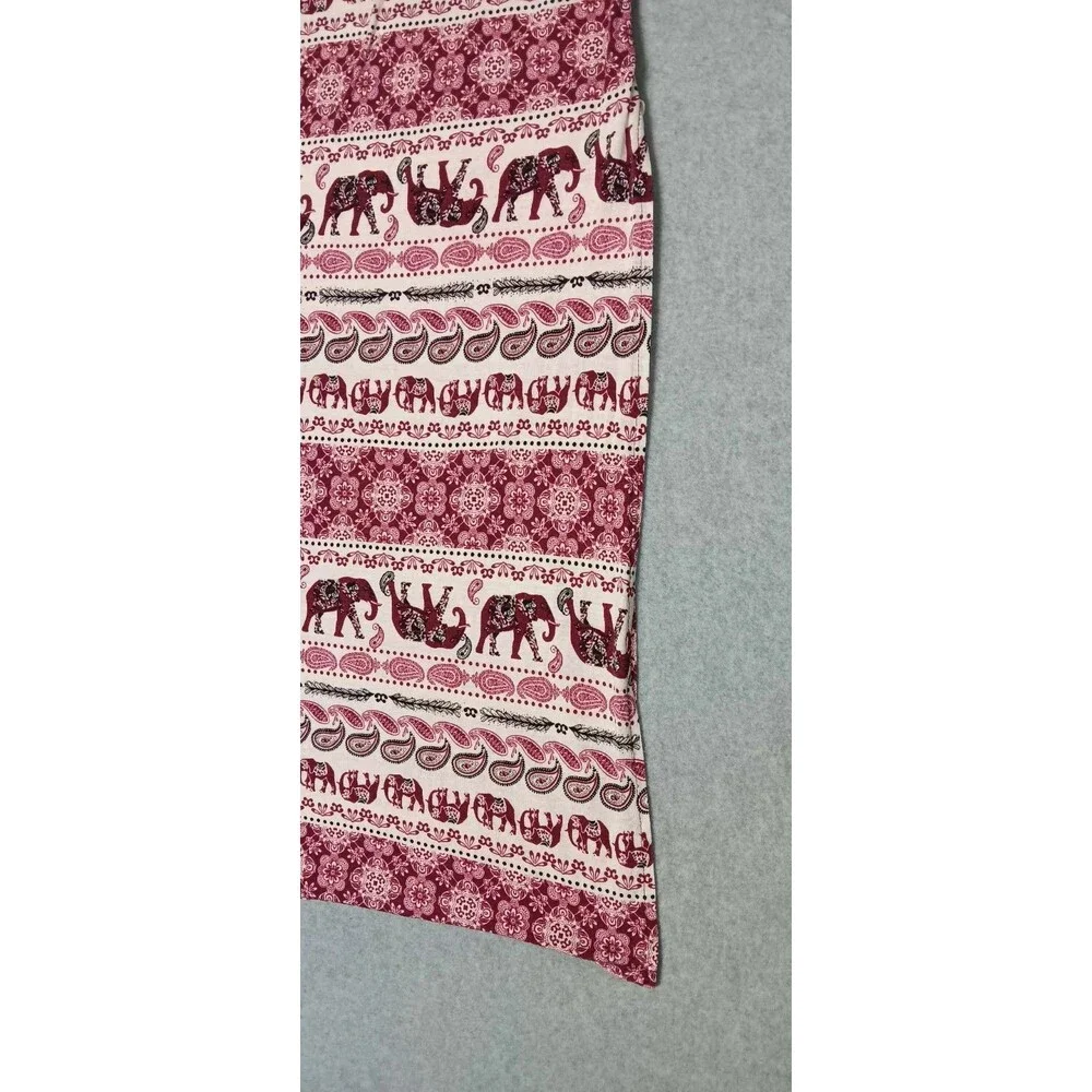Bohemian Elephant Pattern Side Slits Maxi Skirt Small Pink Summer Beach Festival